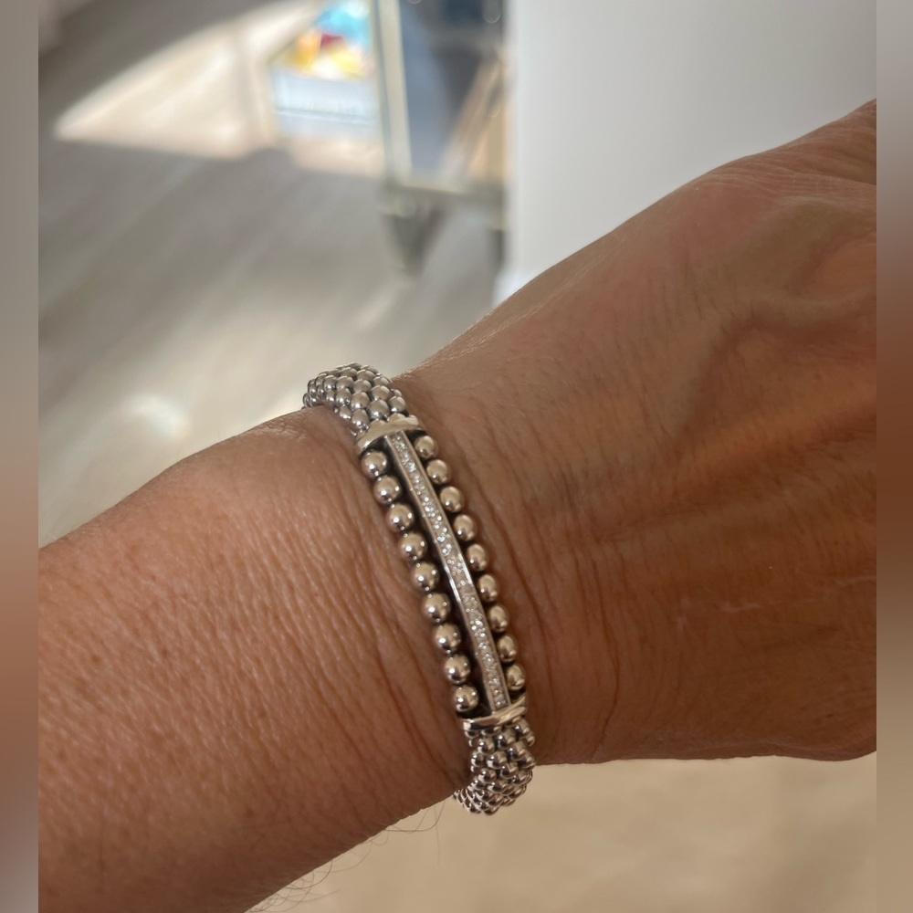 LAGOS Silver Caviar Diamond Bar Bracelet Size M (7.0”)